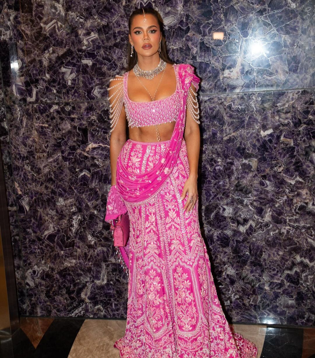 Khloe Kardashian Embraces Indian Culture in Stunning Pink Ensemble at Ambani Wedding in Mumbai