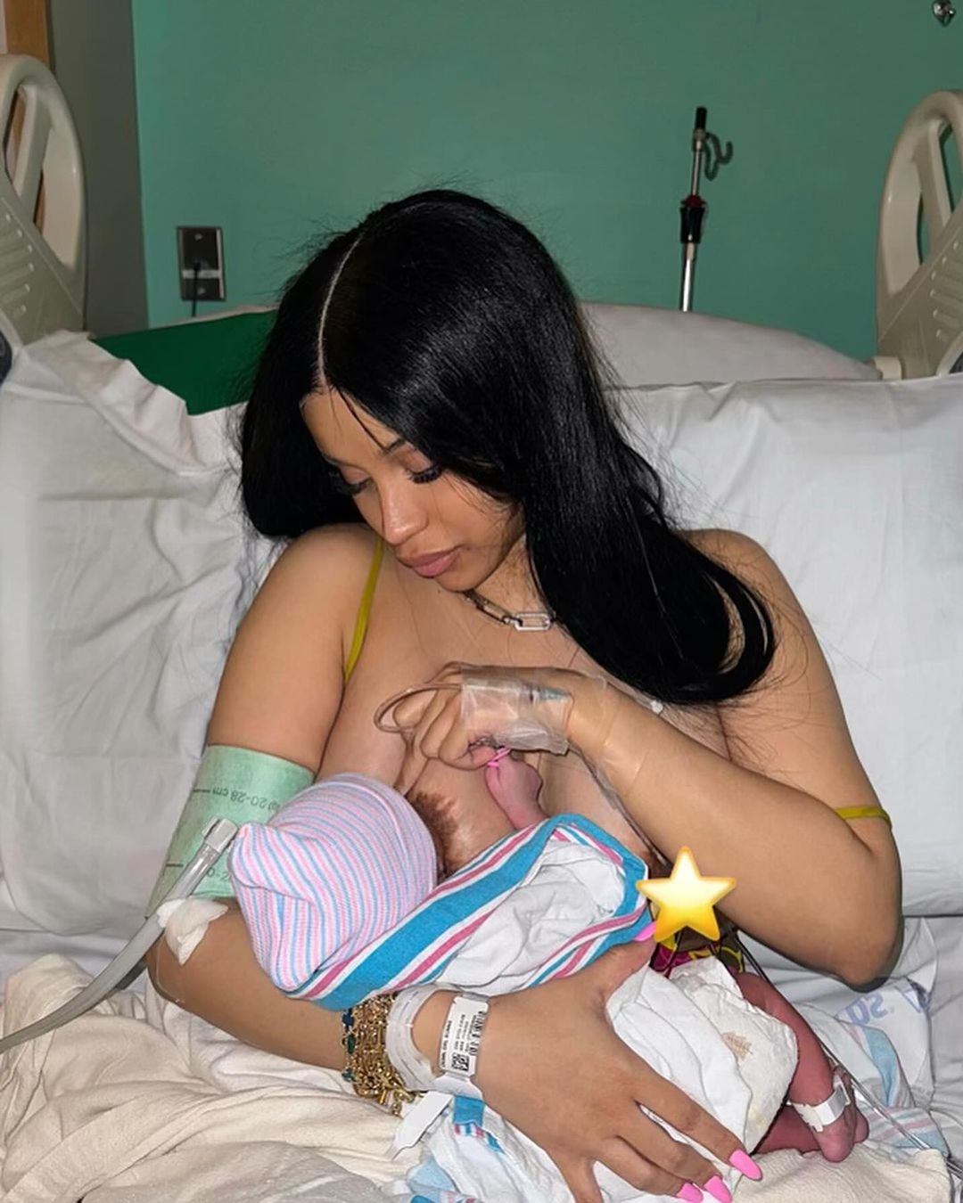 Cardi B breastfeeding her new born baby