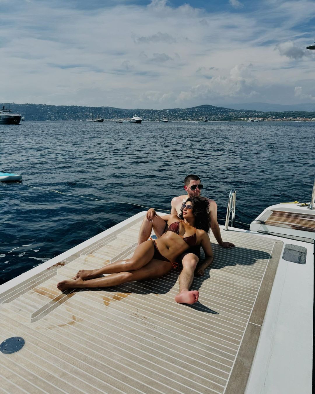 Priyanka Chopra  with husband Nick Jonas. at the Beach