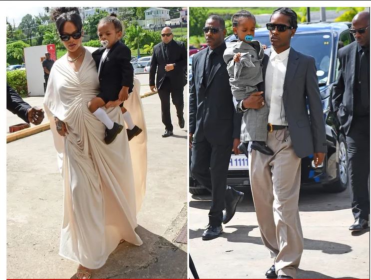 Rihana, Asap Rocky with their children during mourning