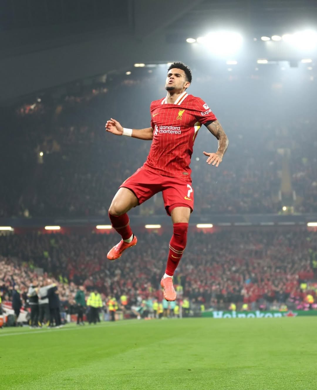 Luis Diaz celebrating a goal at Anfield