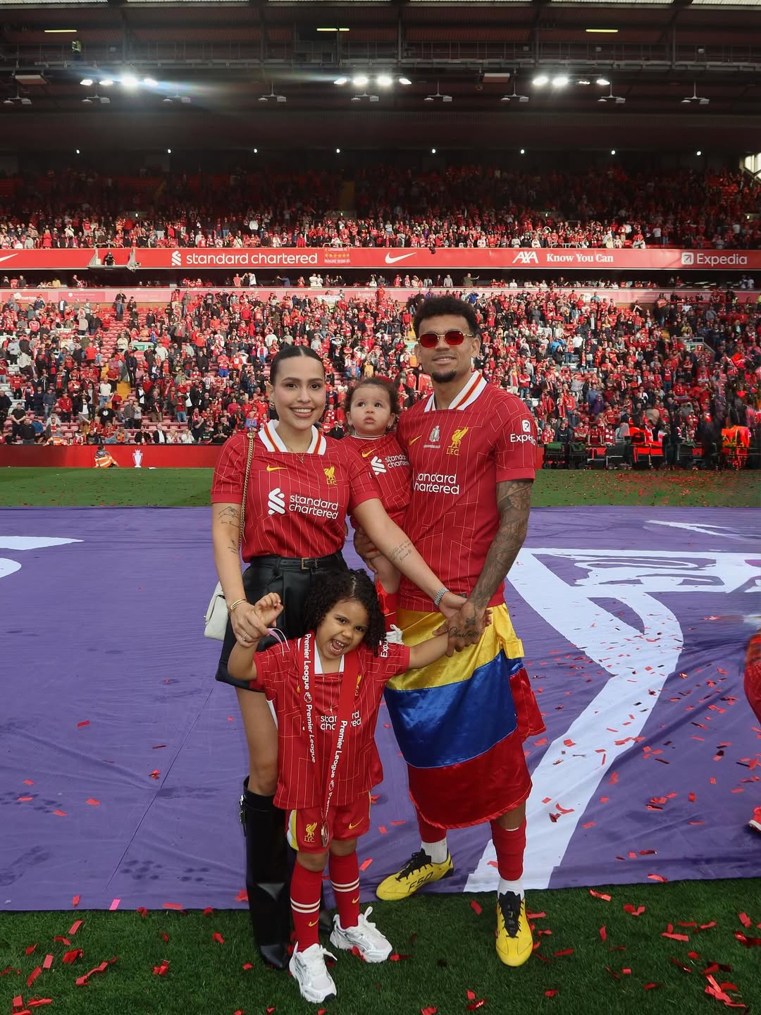Luis Diaz, his wife and children at Anfeild